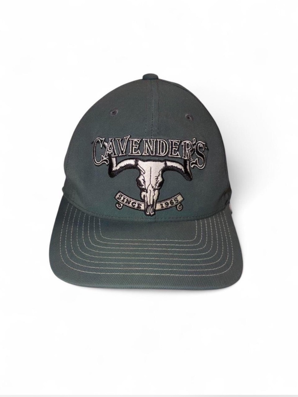 Cavender's Embroidered Skull Logo Cap in Dark Green Grey